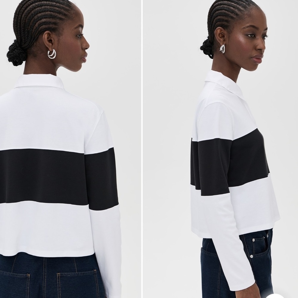 THEORY Crop Rugby Shirt – White/Black – Size M ✨ - Picture 3 of 10